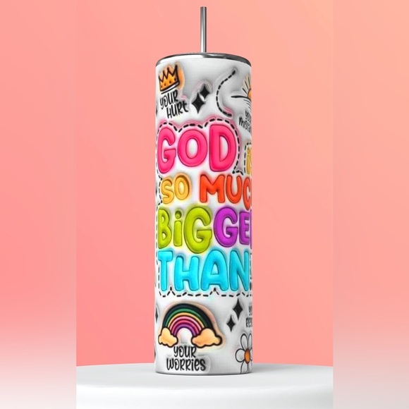 God Is So Much Bigger Than Religious Christian 20 Oz Skinny Tumbler Great Gift - Picture 3 of 3